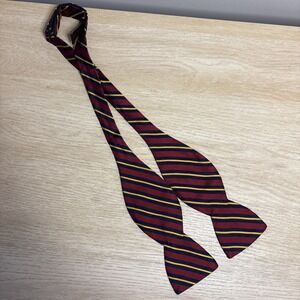 R Hanauer Silk Bow Tie Red Marroon Stripe Self-Tie Necktie Made in USA